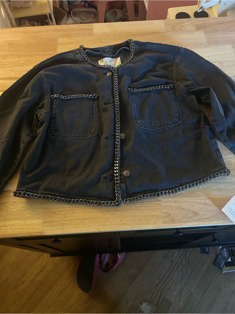 Pilcro Black Jean Jacket with Chain Trim